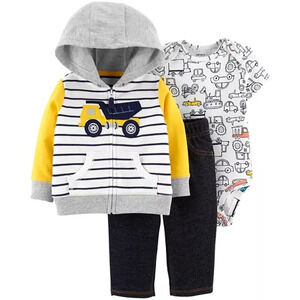 Carter's Baby Boy Dump Truck Hoodie, Printed Bodysuit & Jeggings Set in Size 3M